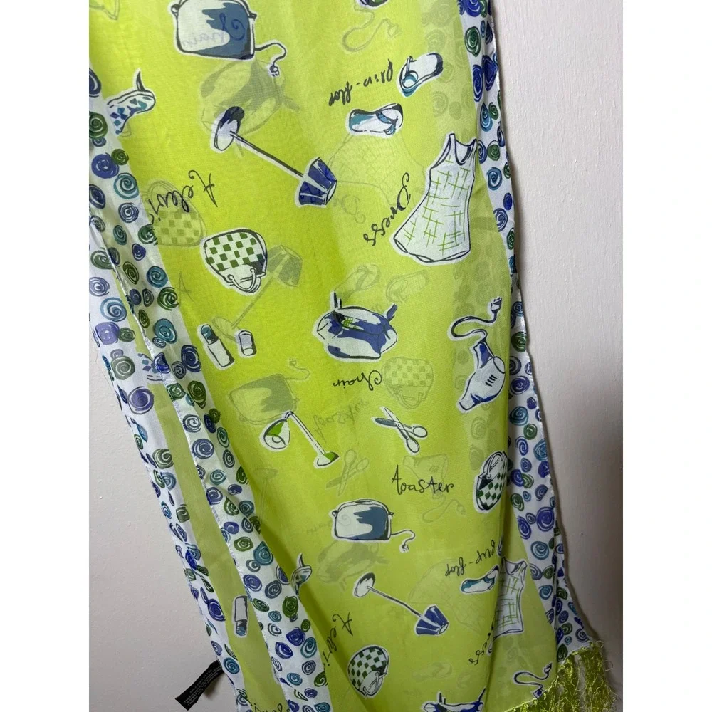 Lola Lola by Elegant Additions Lime Green Novelty Print Scarf Fringe Whimsical